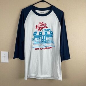 Hoka Citius Pizzeria Let's Fly Chicago Graphic Raglan Baseball Tee Shirt Mens M